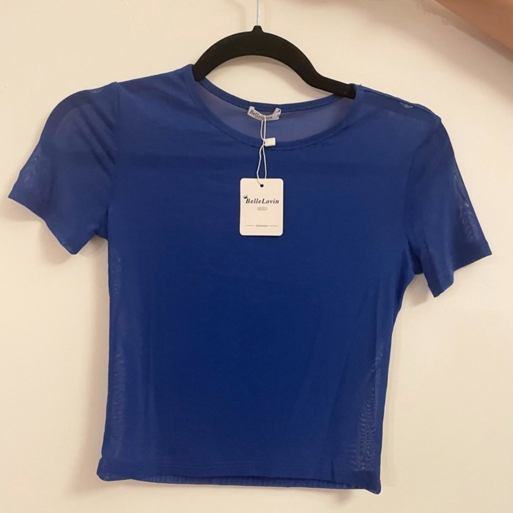 NWT Blue Mesh Top